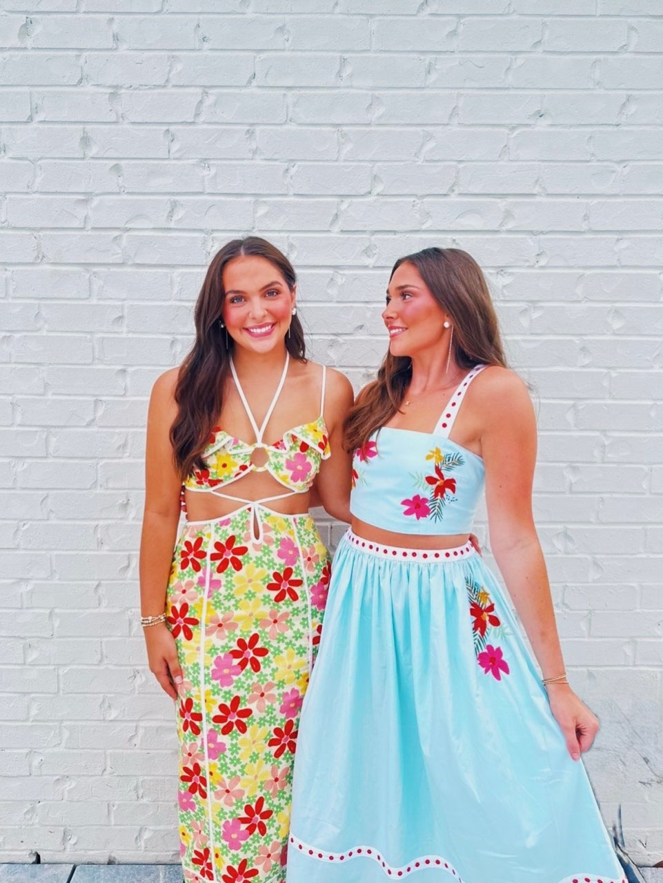 Floral Embroidered Crop Top and Midi Skirt Set