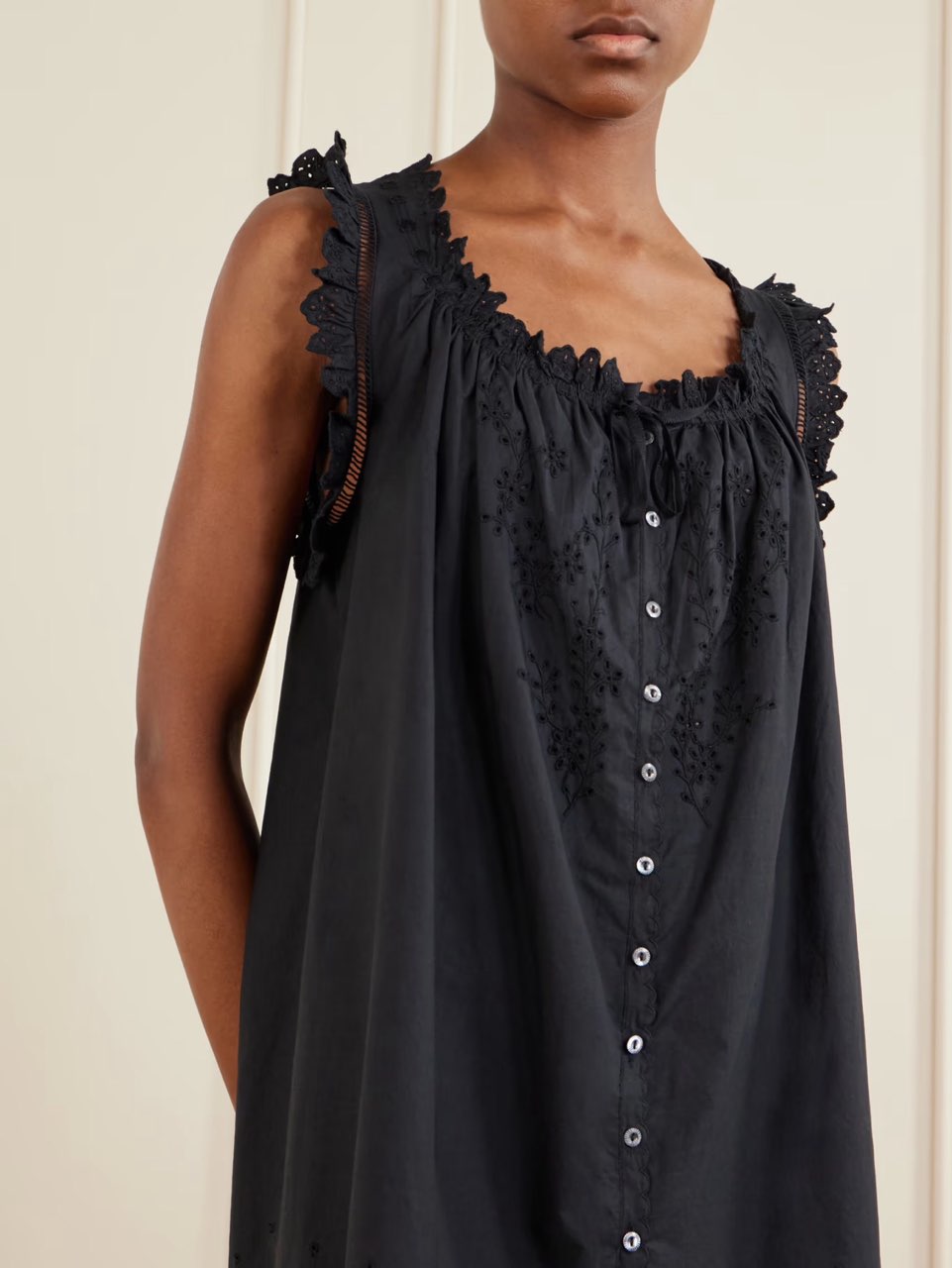 Black Ruffle Embroidered Babydoll Mini Dress