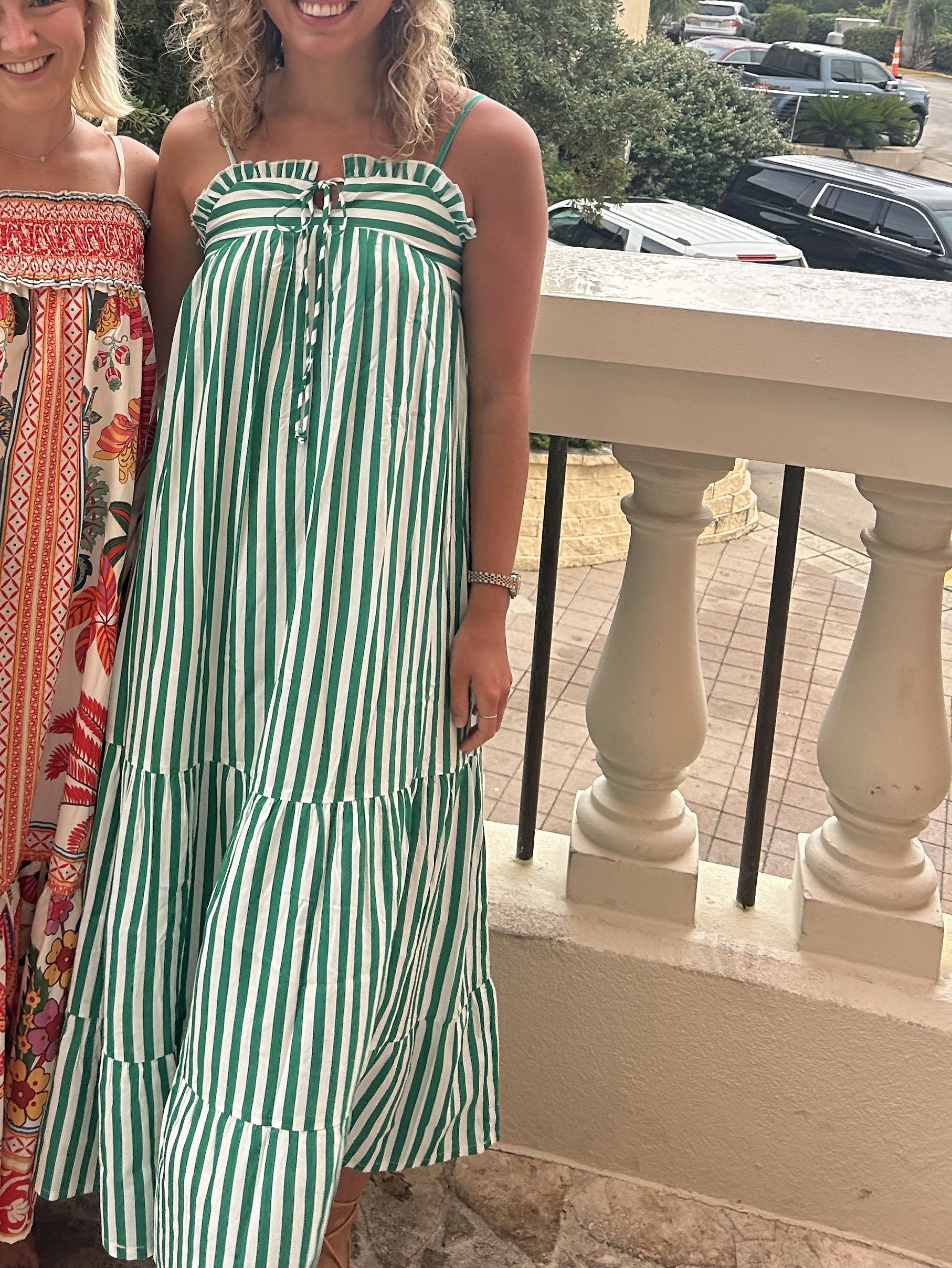 White and Green Striped Dress
