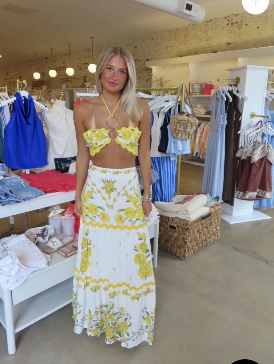 White and Yellow Floral Two-Piece Set