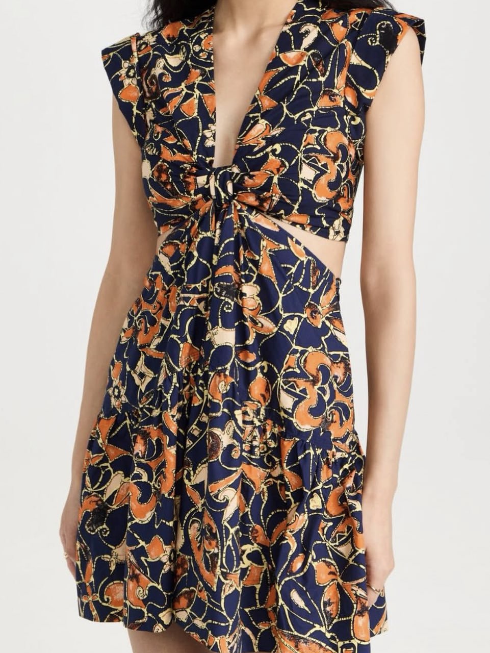 Navy Orange Abstract Print Cutout Mini Dress