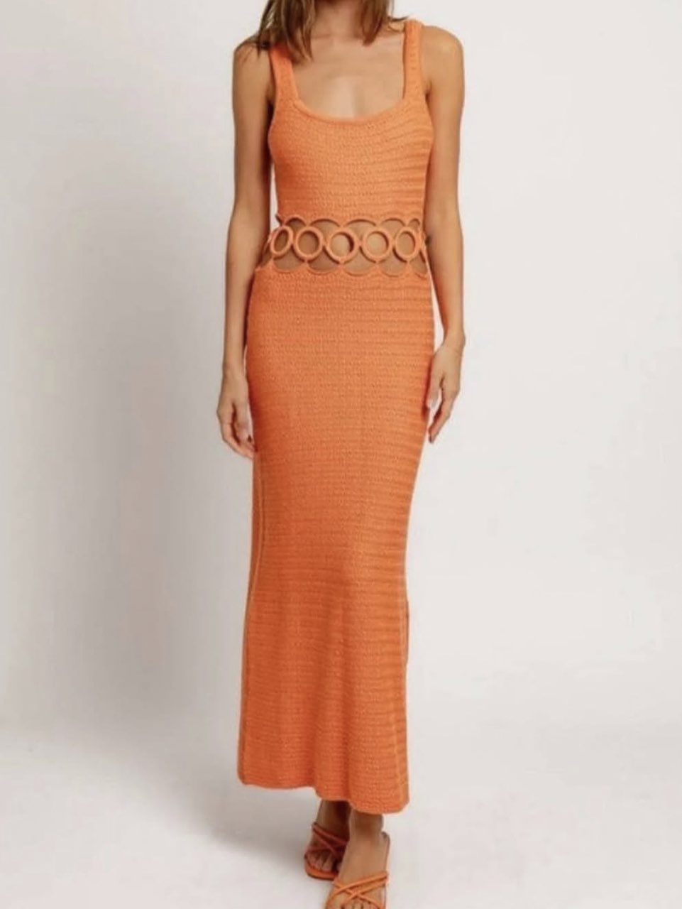 Orange Knit Cutout Maxi Dress