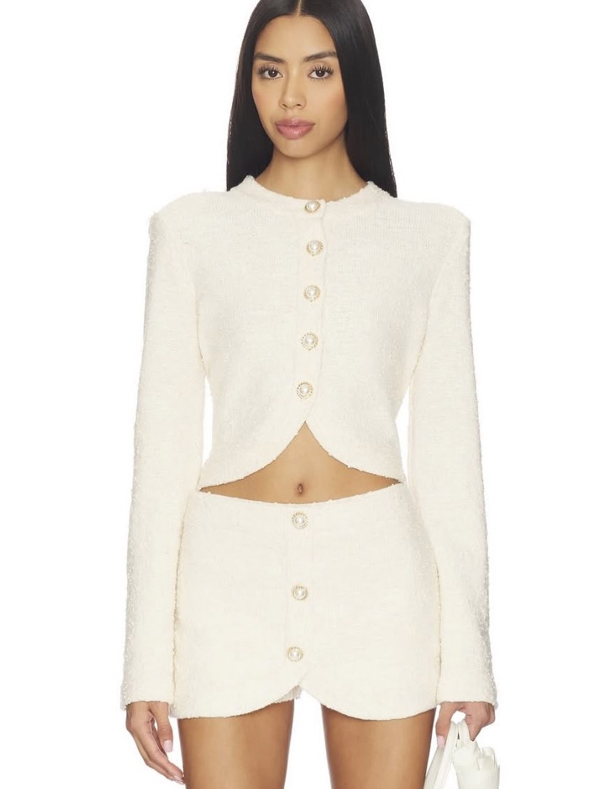 Cream Tweed Cropped Cardigan and Mini Skirt Set