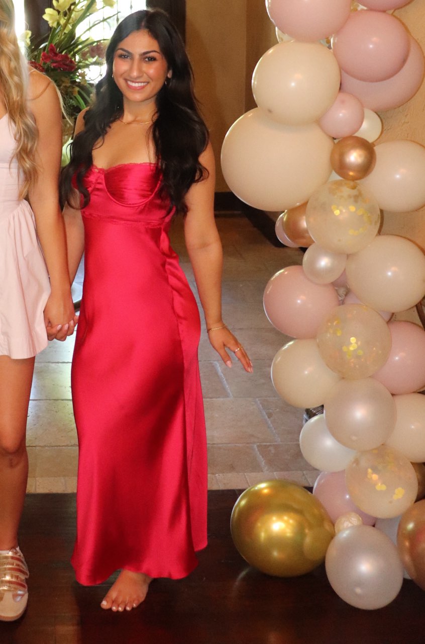Red Satin Bustier Midi Dress