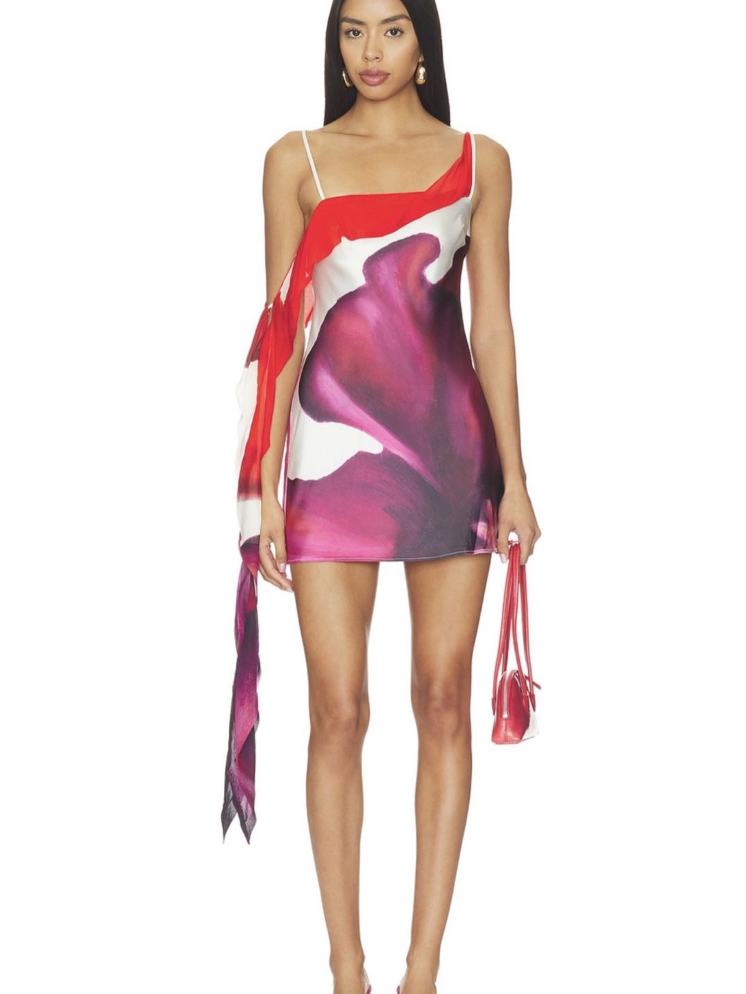 Asymmetric Floral Print Mini Dress