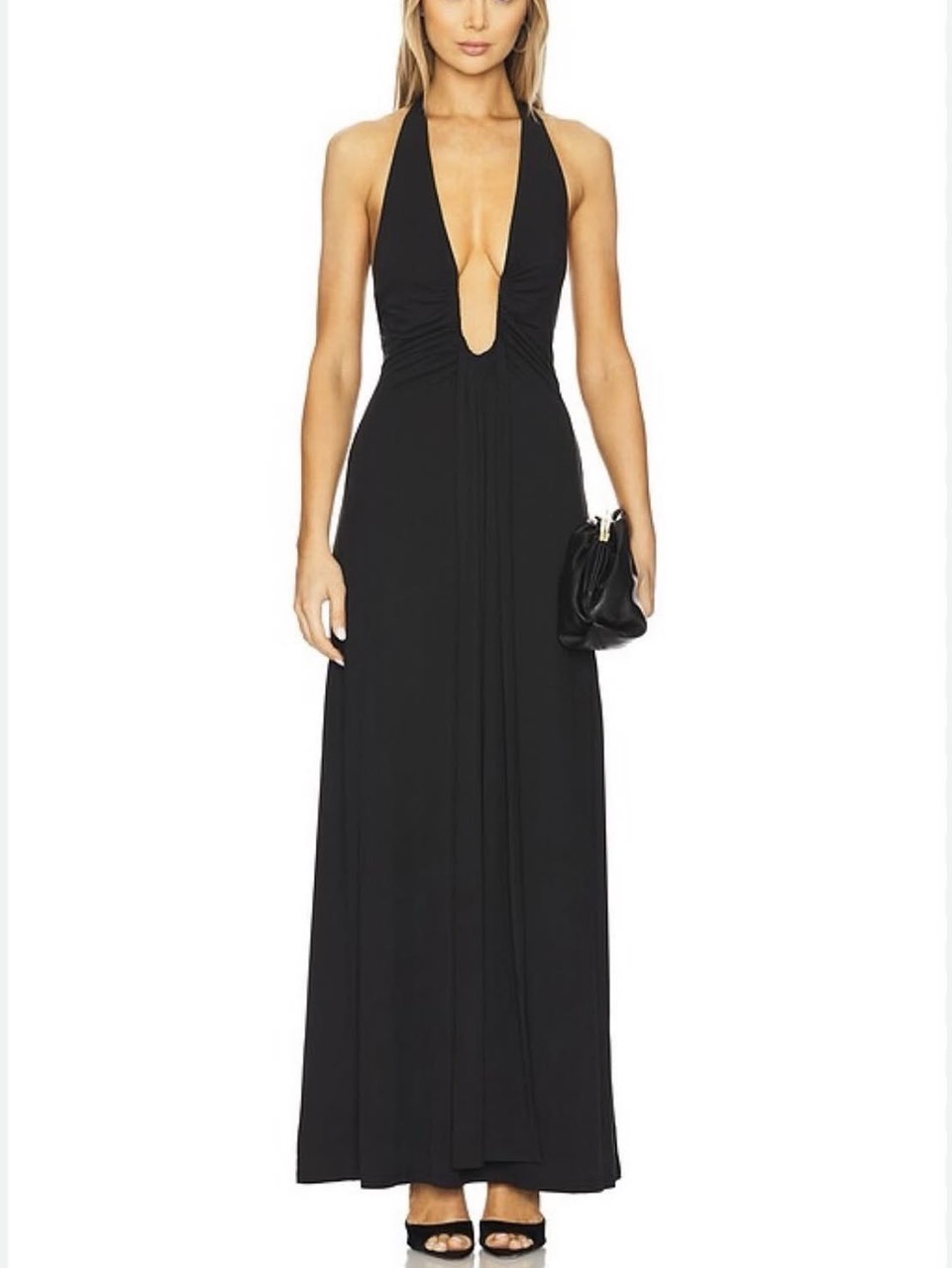 Black Plunge Halter Maxi Dress