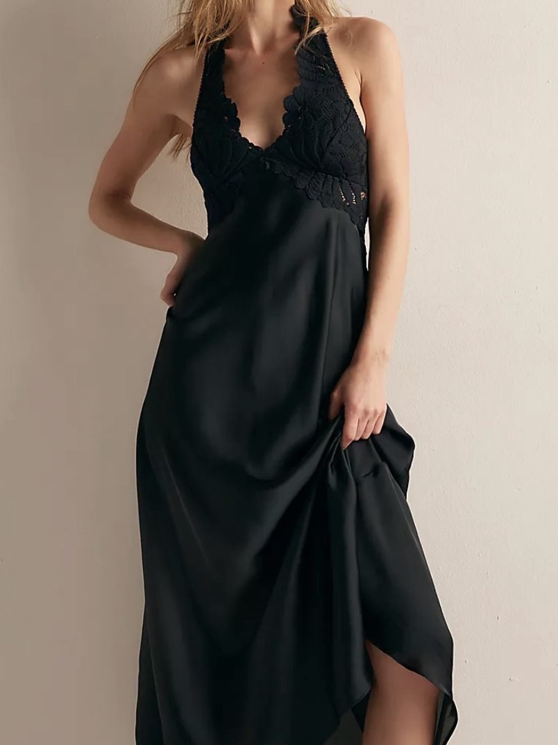 petal party midi dress black