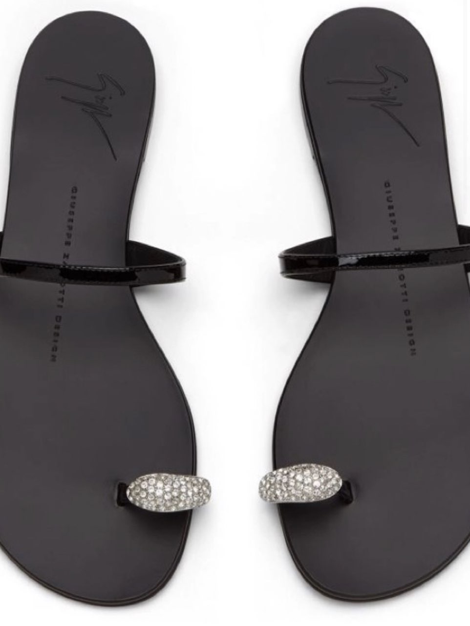 Black Crystal Toe-Ring Flat Sandals