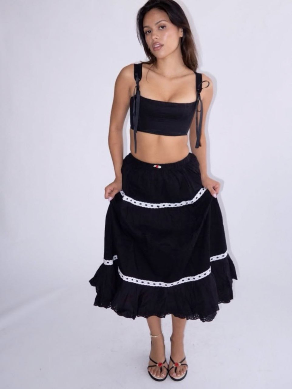 Black Tiered Midi Skirt