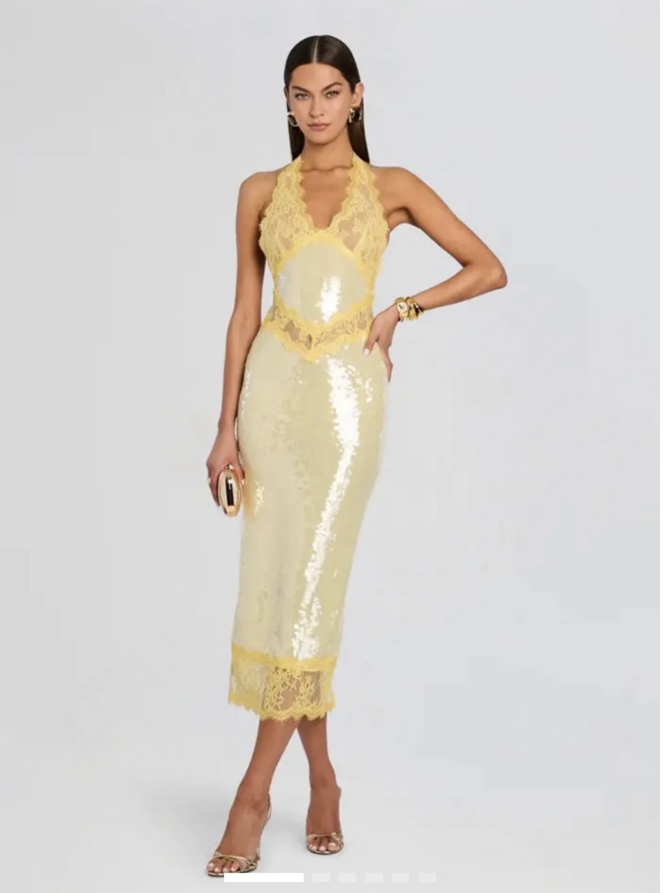 Sequin and Lace Halter Midi Dress
