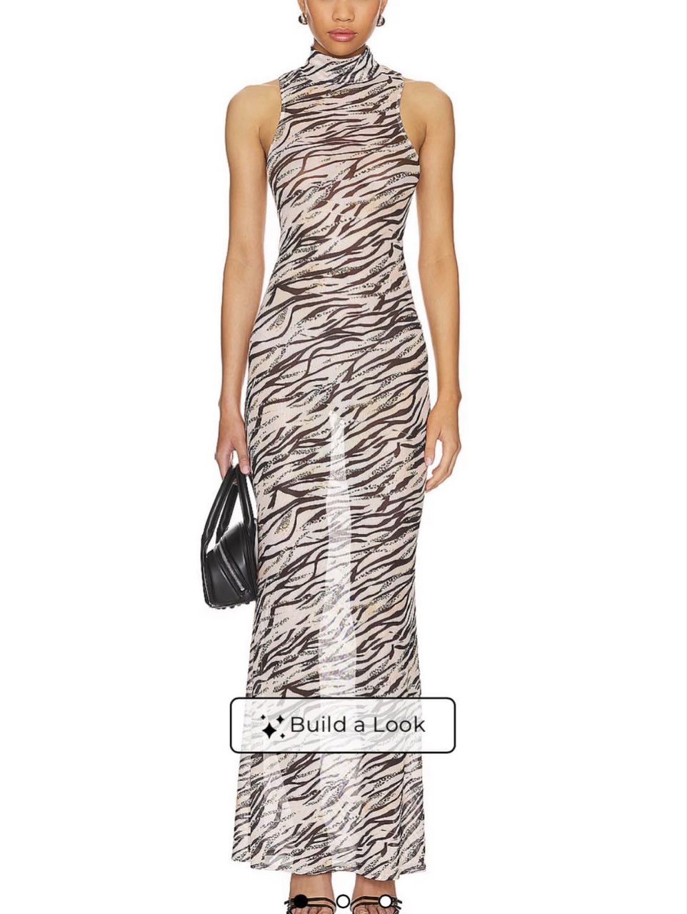 Zebra Print Mesh Mock Neck Maxi Dress