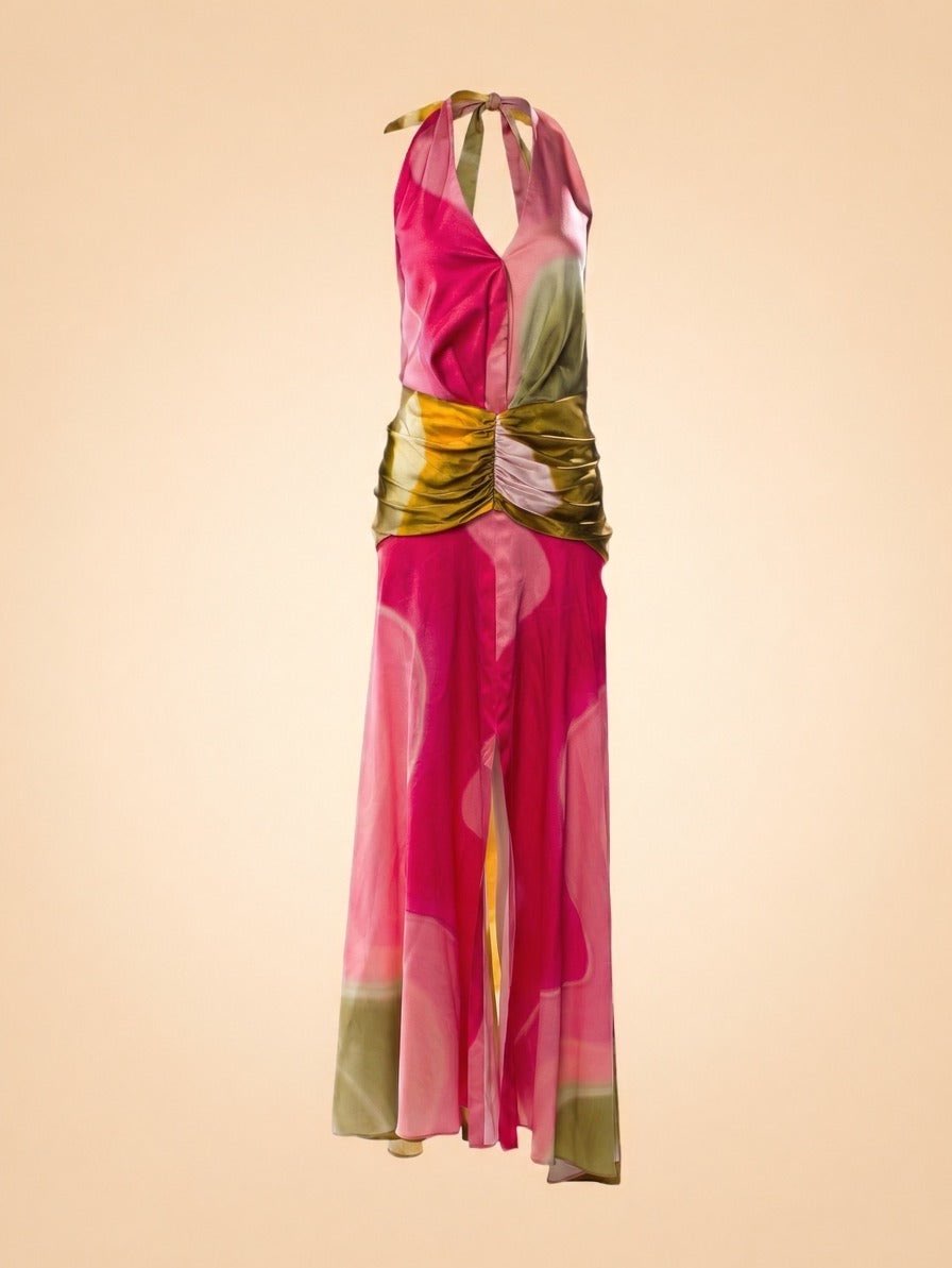 Dafne Abstract Wave Halter Gown