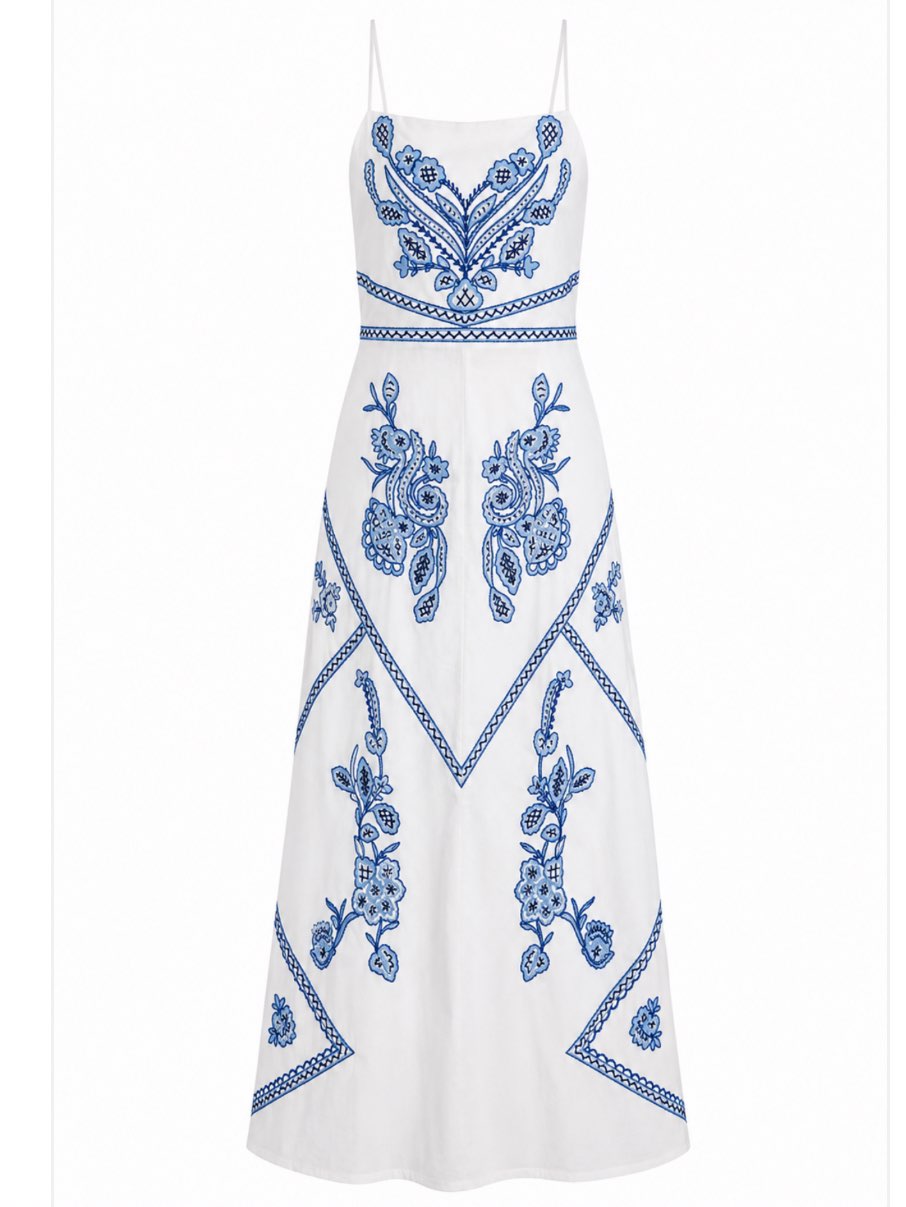 Zara White and Blue Maxi Dress
