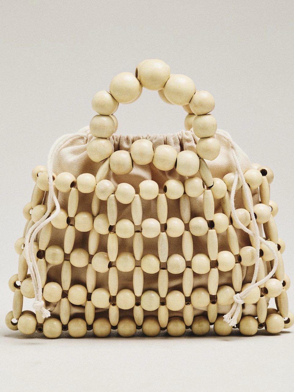 Natural Beaded Wooden Handle Handbag