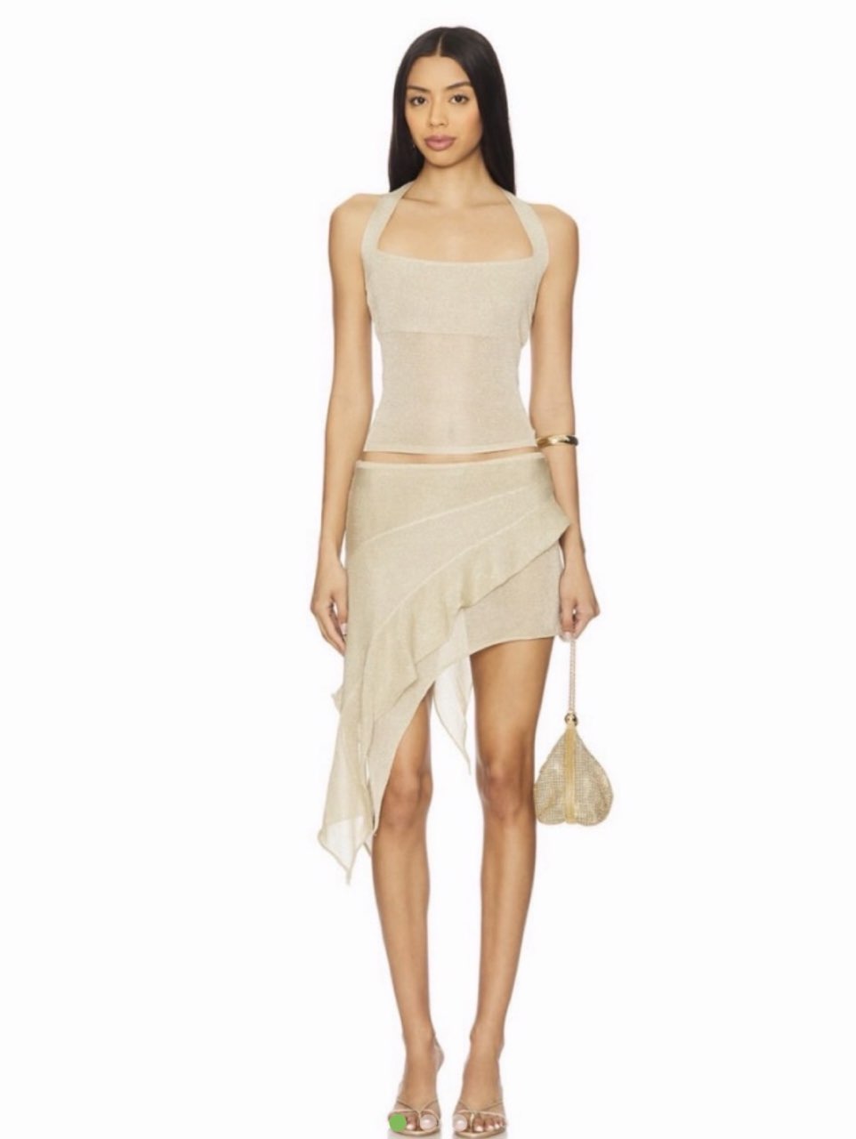 Gold Shimmer Halter Top & Asymmetrical Skirt Set