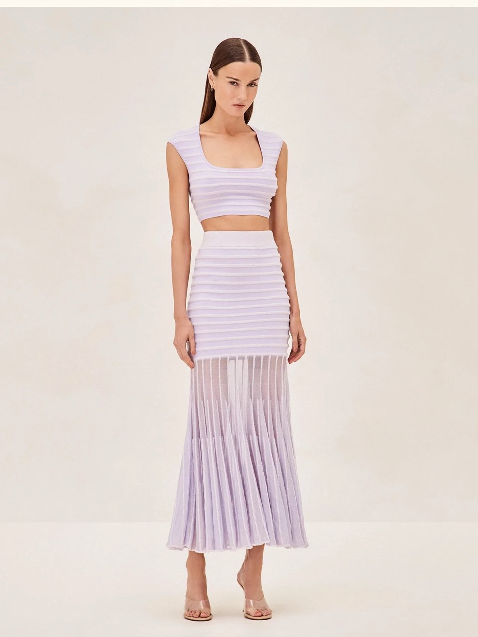 Lavender Ribbed Knit Crop Top & Maxi Skirt Set