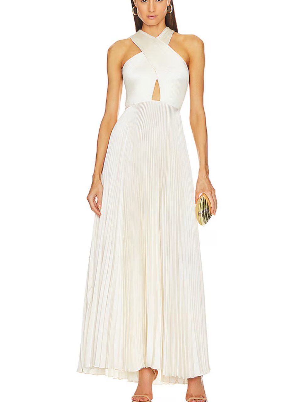 Cream/White Halter Pleated Maxi Dress - Athena Dress in Whisper White