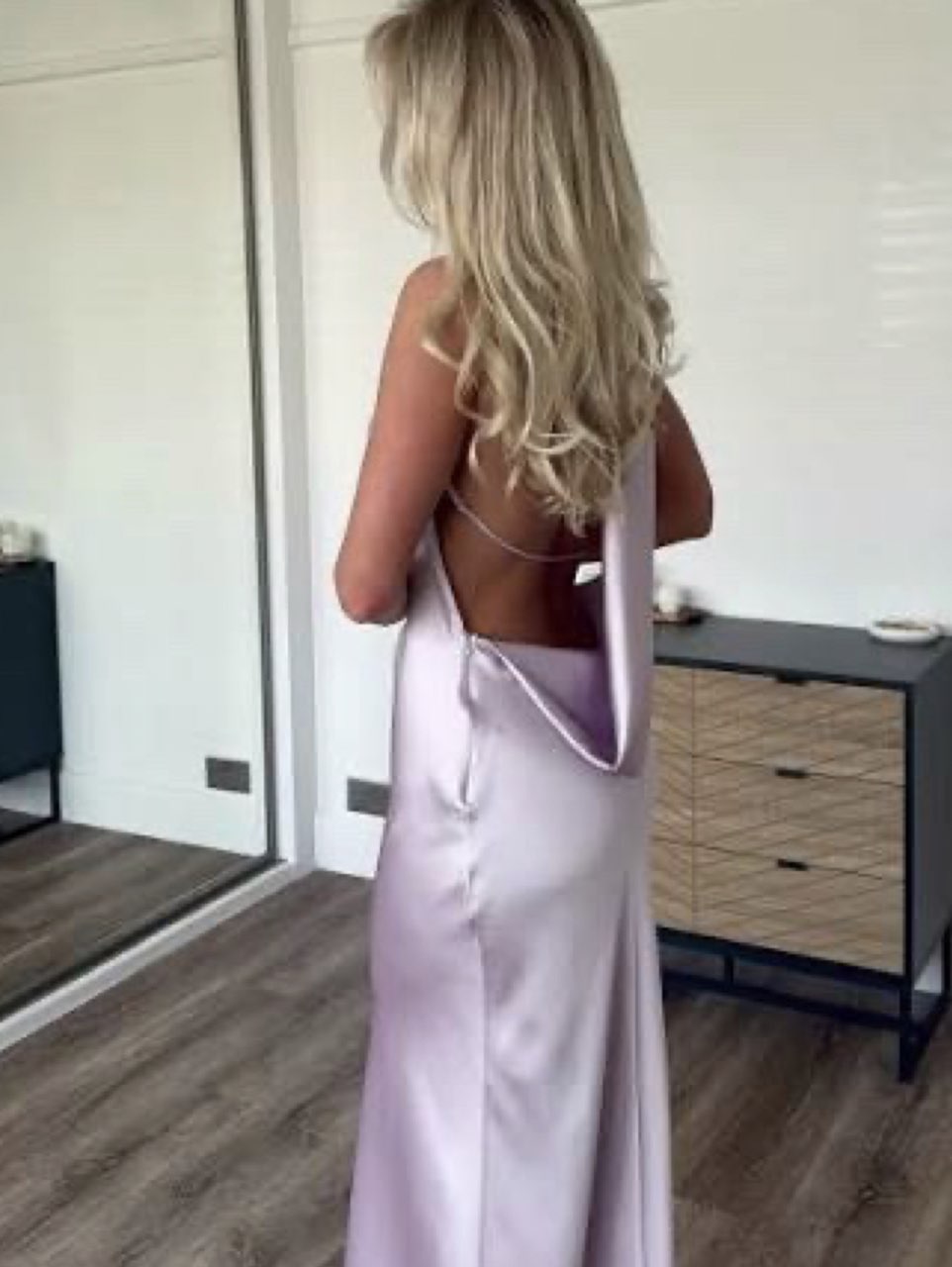 Lavender Satin Halter Midi Dress
