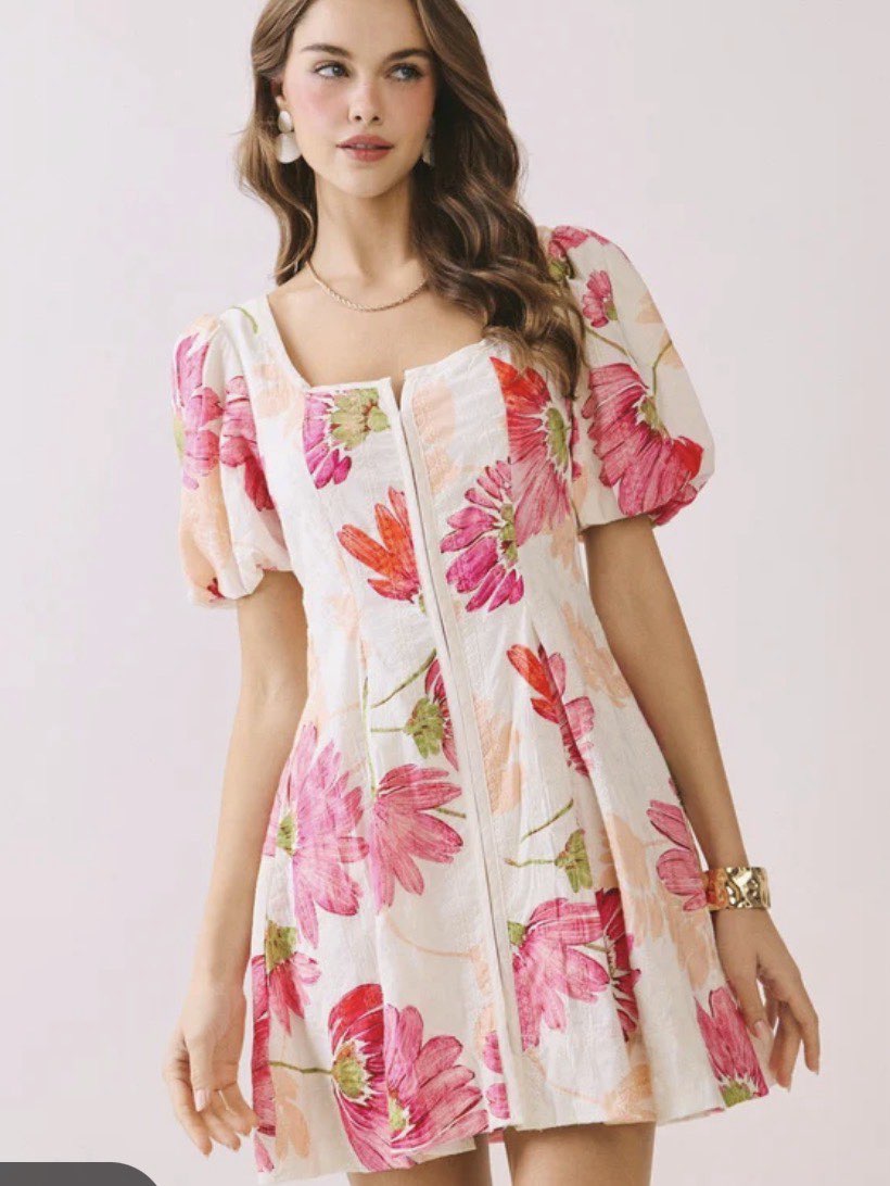 Floral Puff Sleeve Mini Dress
