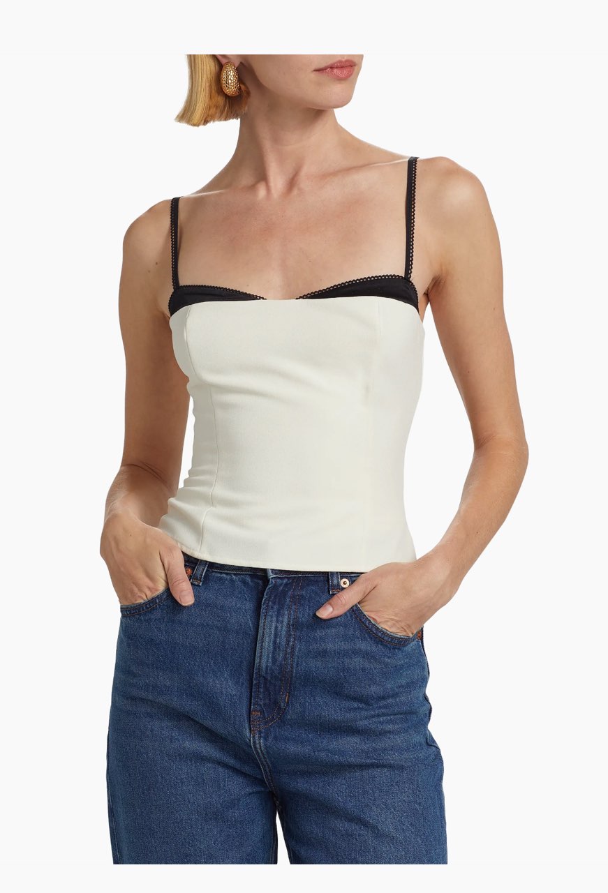 Ivory Bustier Camisole Top with Lace Trim - Melanie Top
