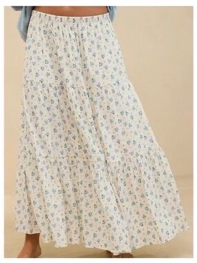 Blue and white floral maxi skirt