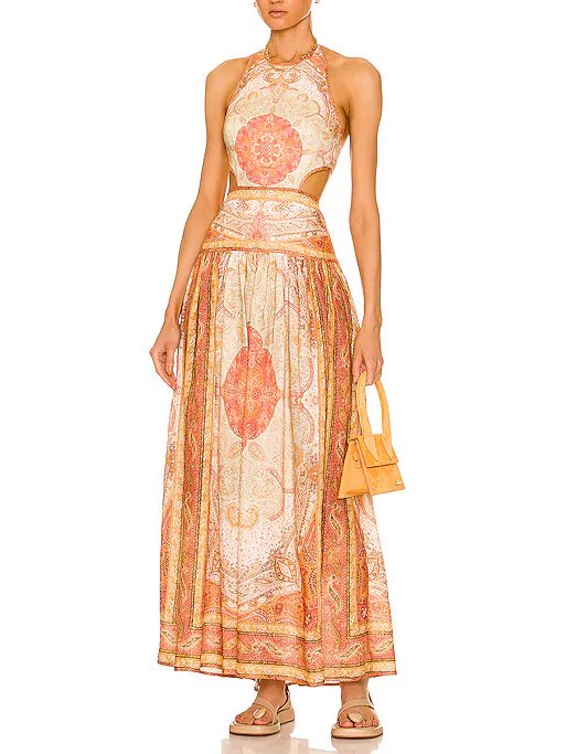Cut Out Long Dress in Ginger Paisley