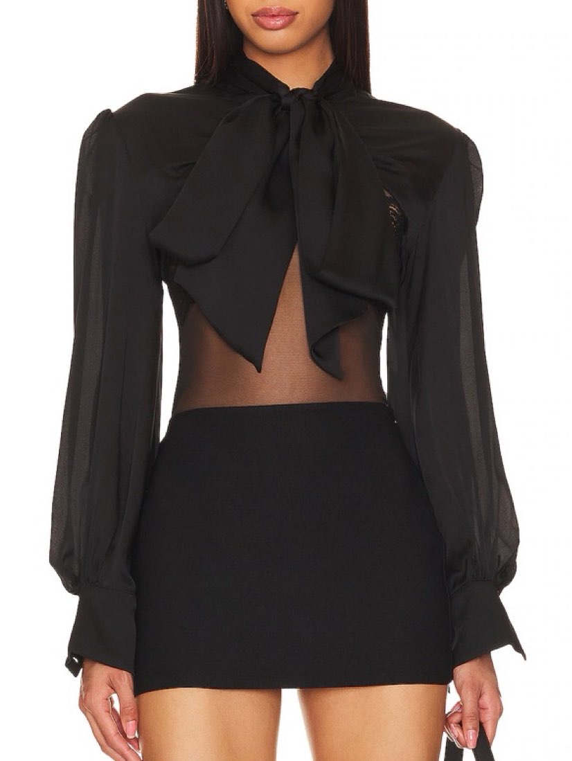 Black Sheer Lace Bow Mini Dress