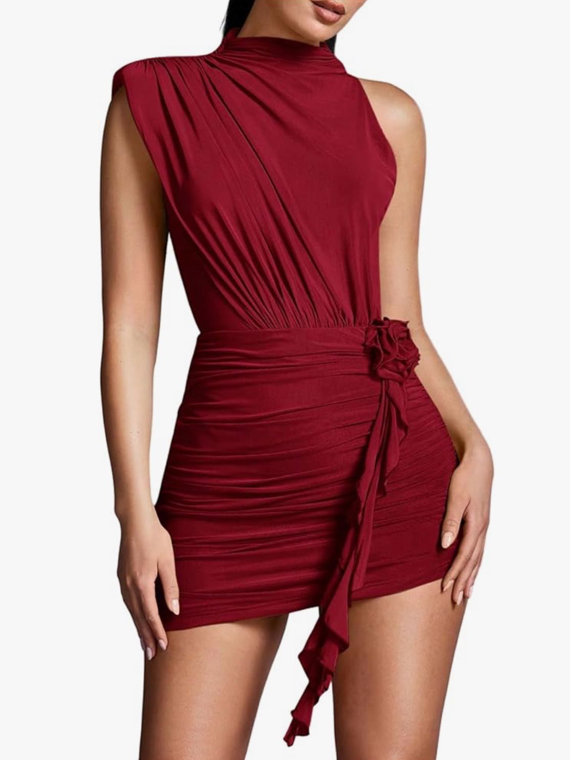 Red Ruched Mini Dress