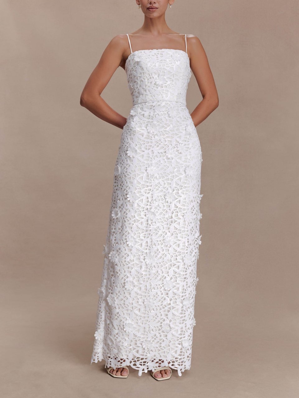 White lace sparkle appliqué dress