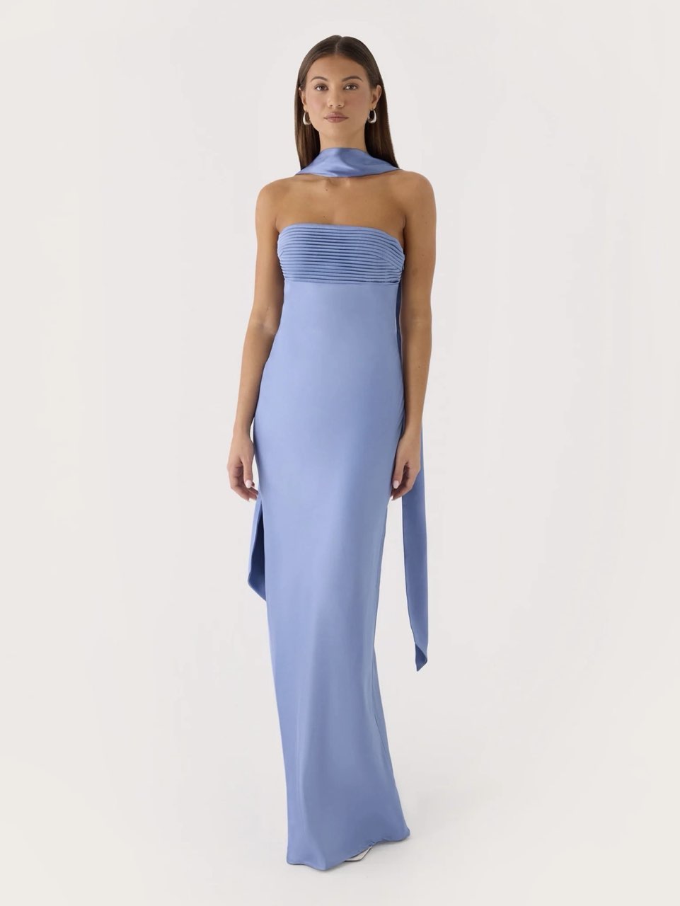 Periwinkle Strapless Maxi Dress with Scarf