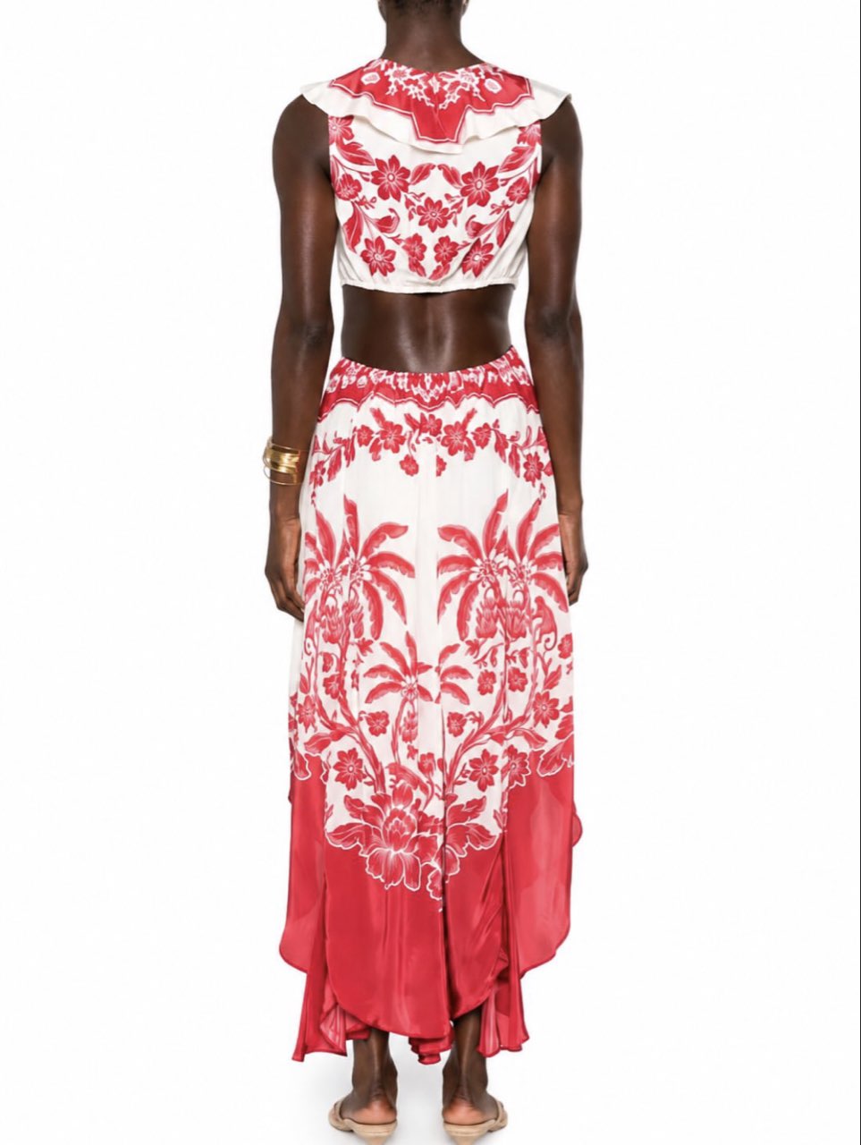 Floral Ruffle Cutout Maxi Dress