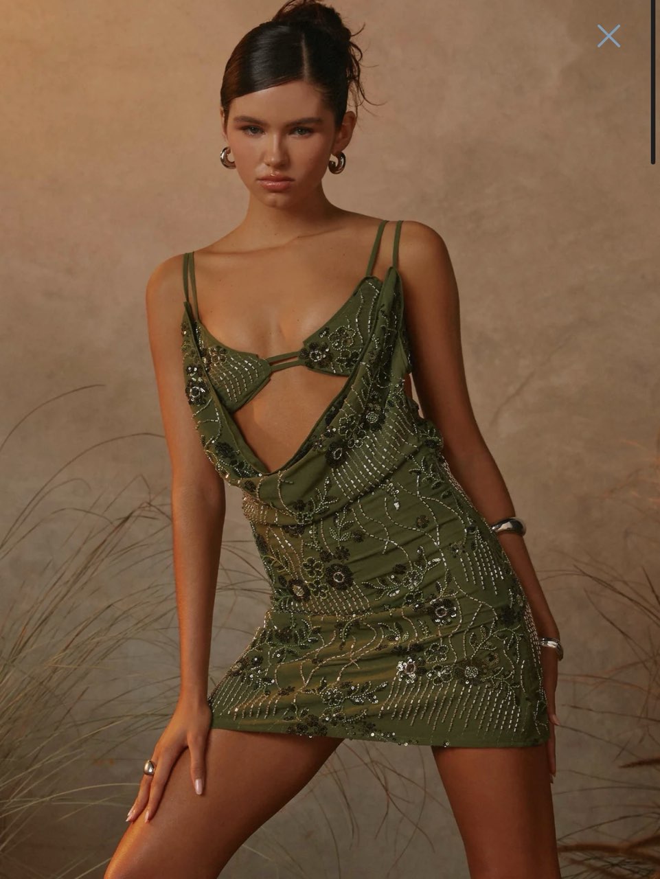 Green Beaded Mini Dress