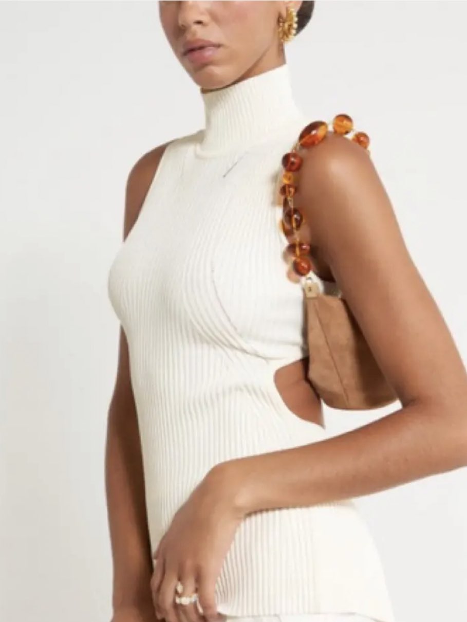 Cream Ribbed Open Back Top
