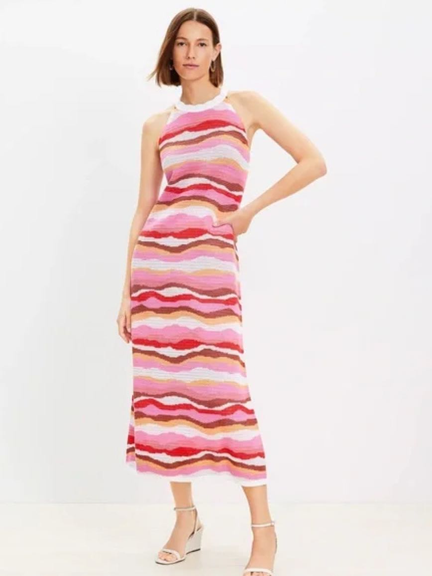 Wavy Textured Halter Maxi Dress