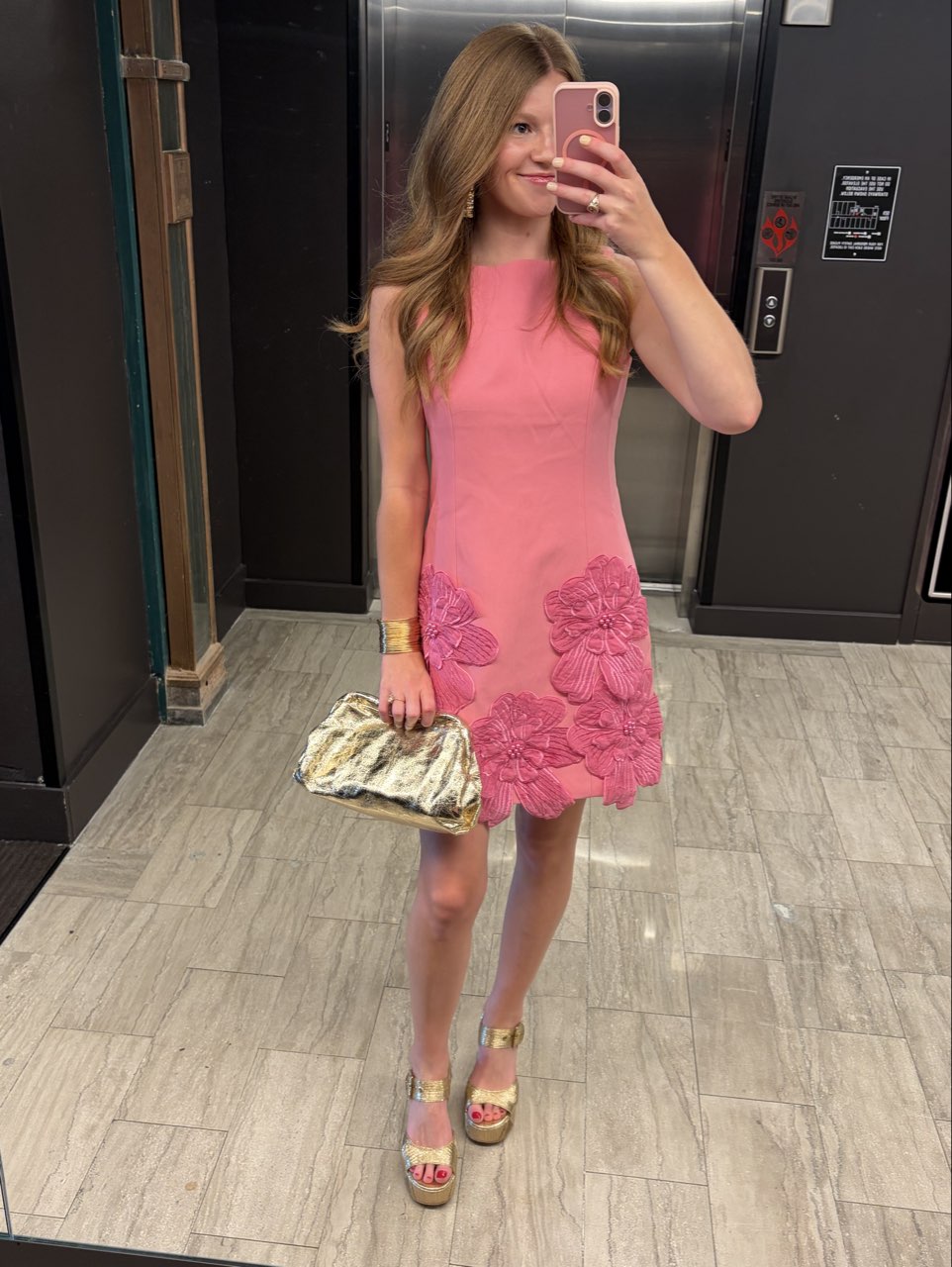 Bubblegum pink flower appliqué dress