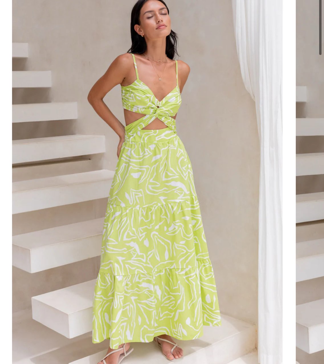 White & Green cut out Maxi Dress