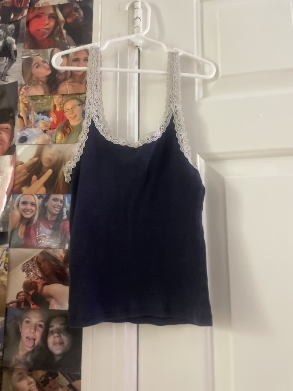Navy Blue Ribbed Lace Tank