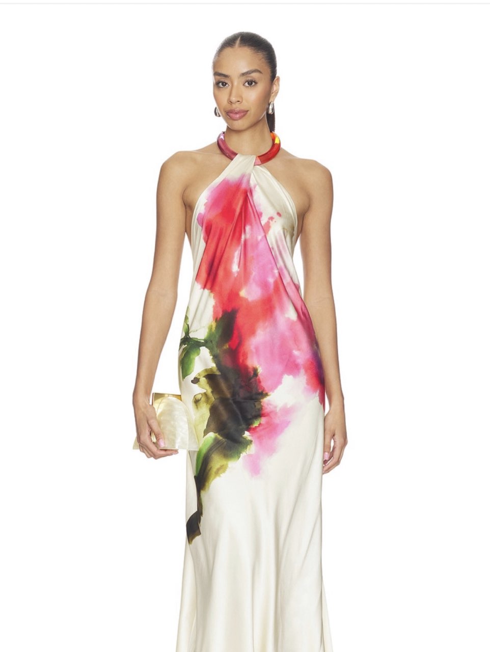 Abstract Floral Halter Maxi Dress