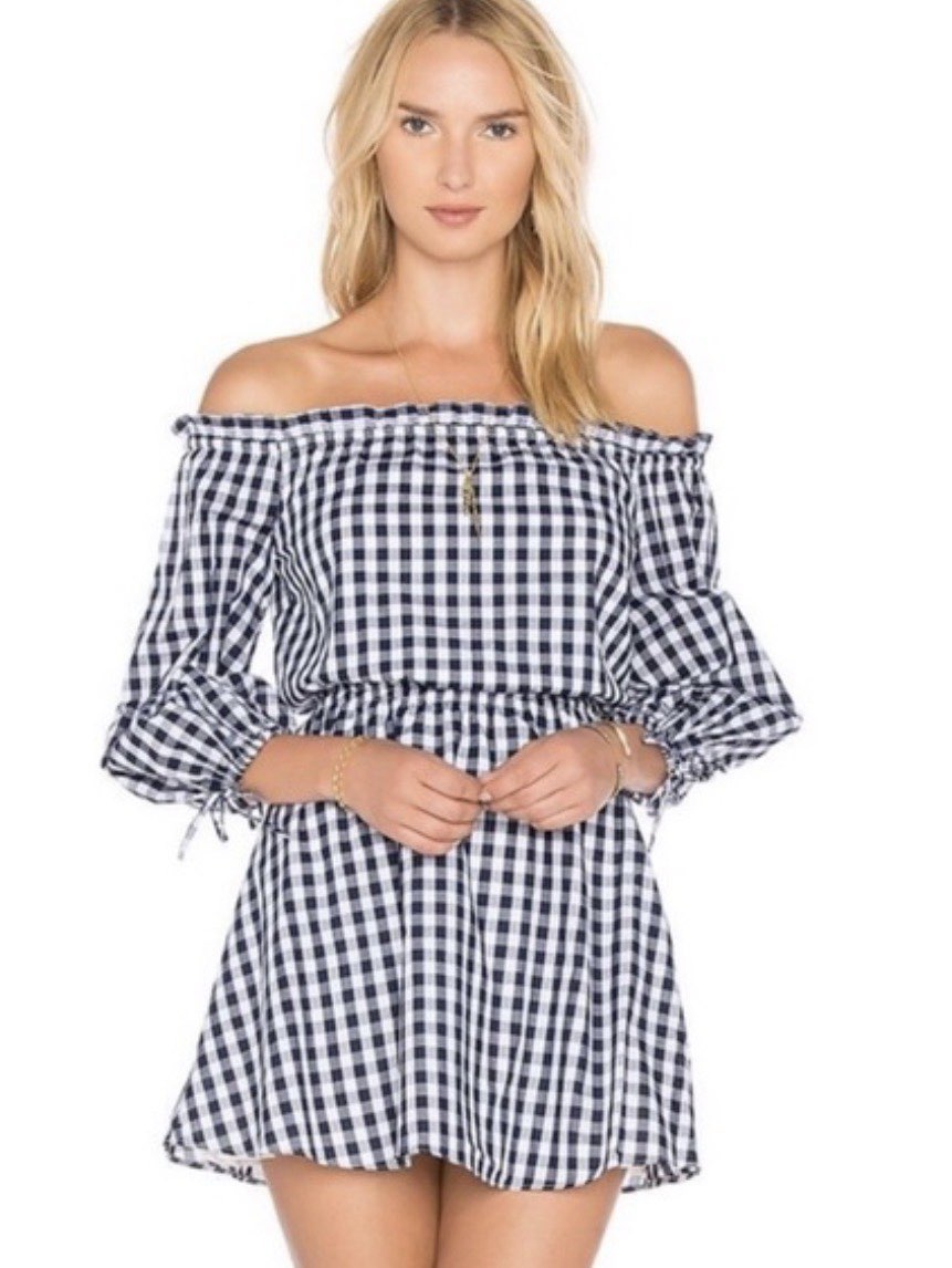 navy and white gingham dress
