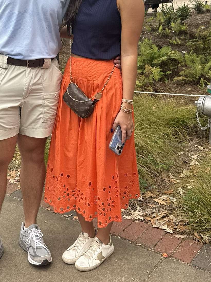Orange eyelet skirt