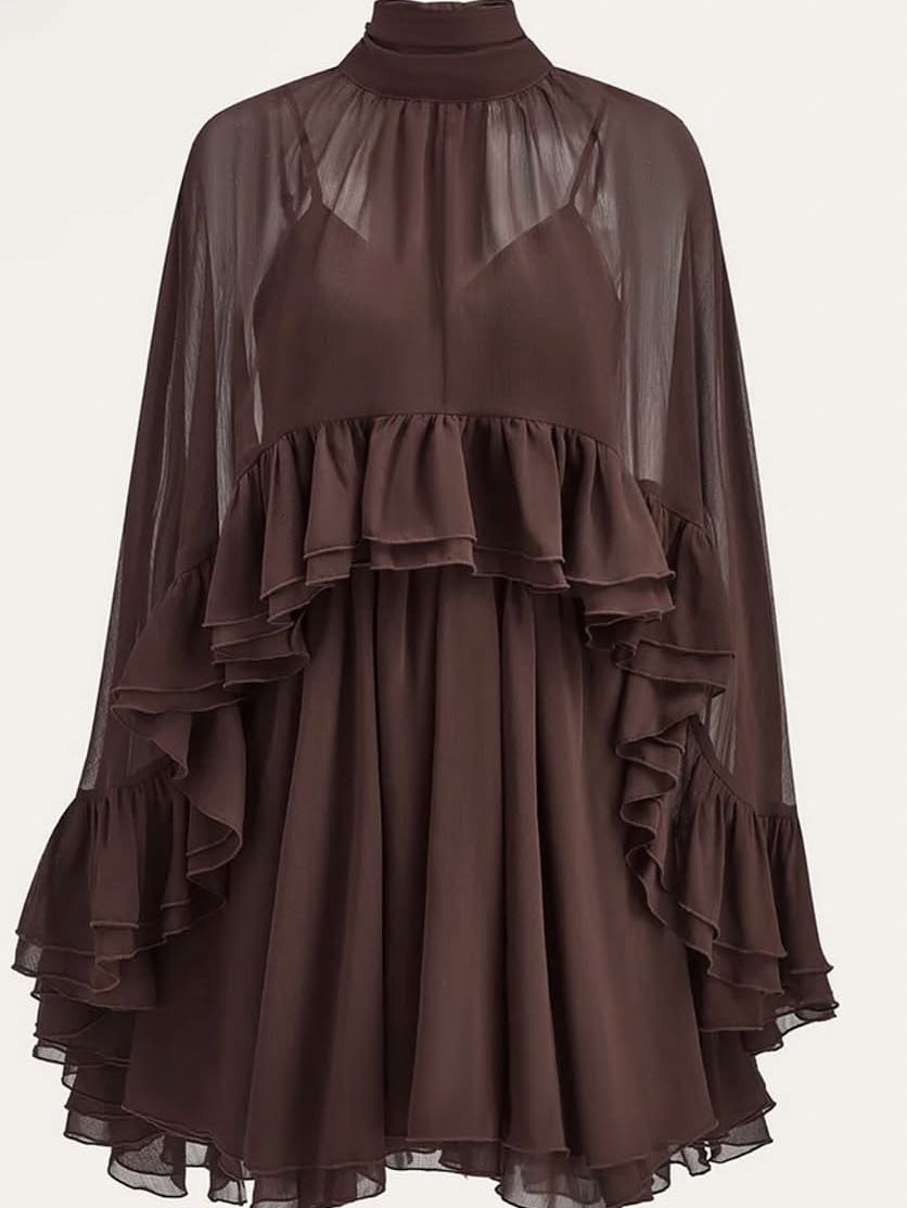 Chocolate Brown Ruffle Mini Dress