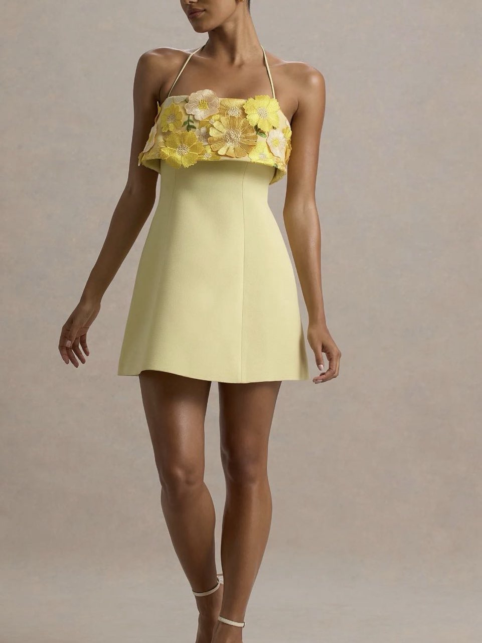 Yellow Embellished Mini Dress