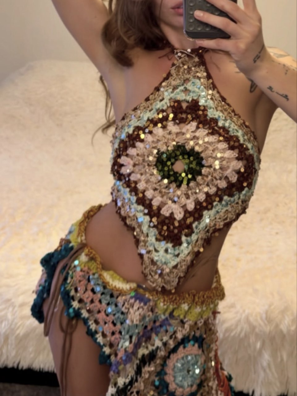 Sequined Crochet Halter Set