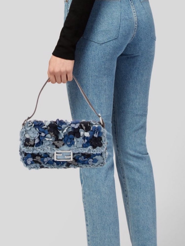 Fendi Denim Floral Baguette Bag