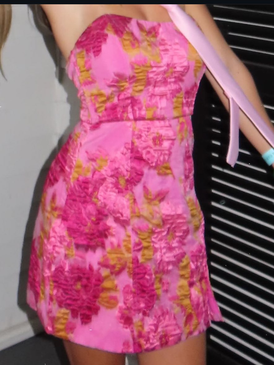 Pink Floral Strapless Mini Dress