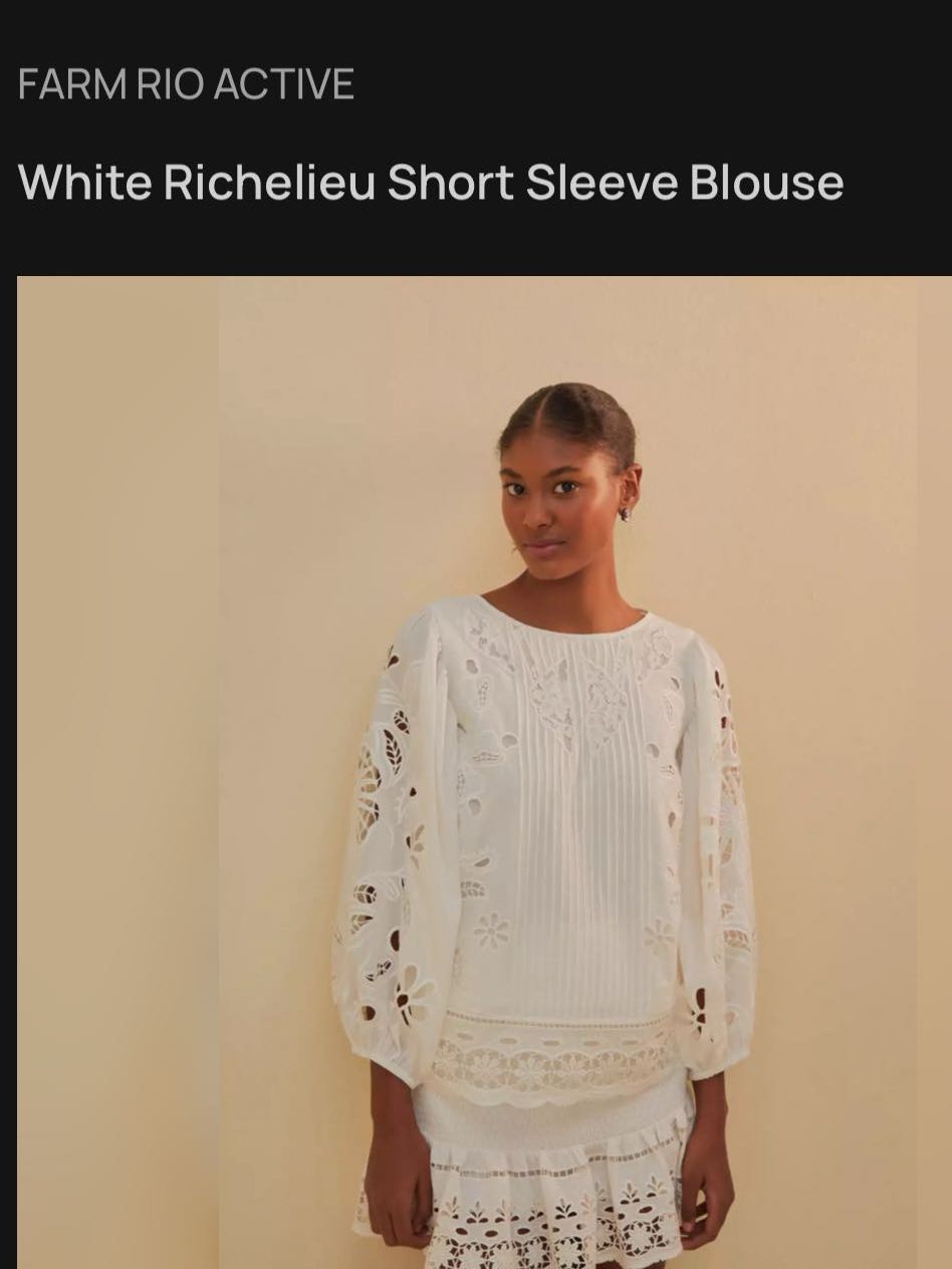 White Richelieu Short Sleeve Blouse