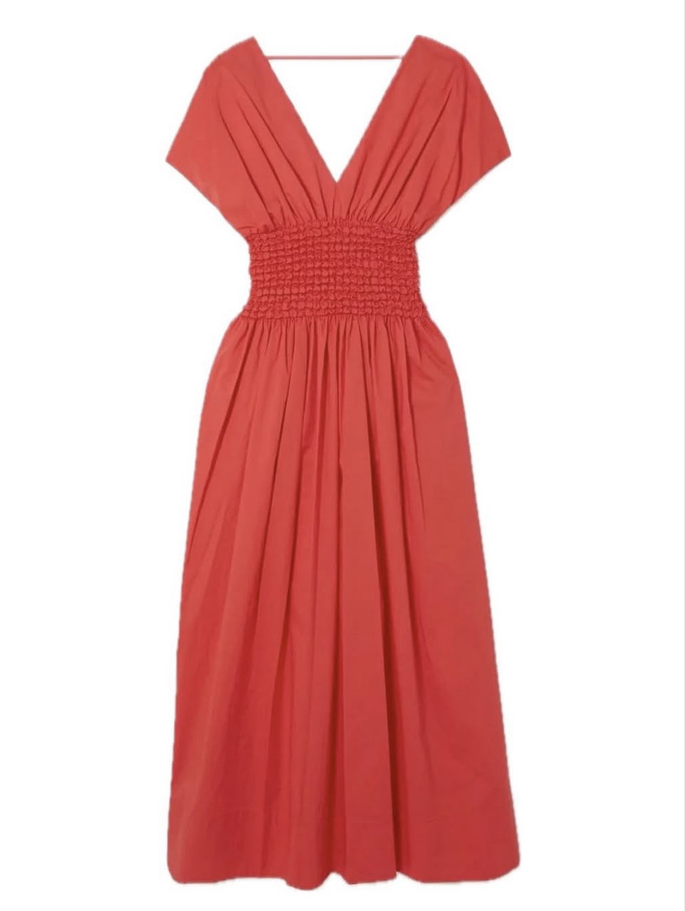 Coral Smocked Waist Midi Dress