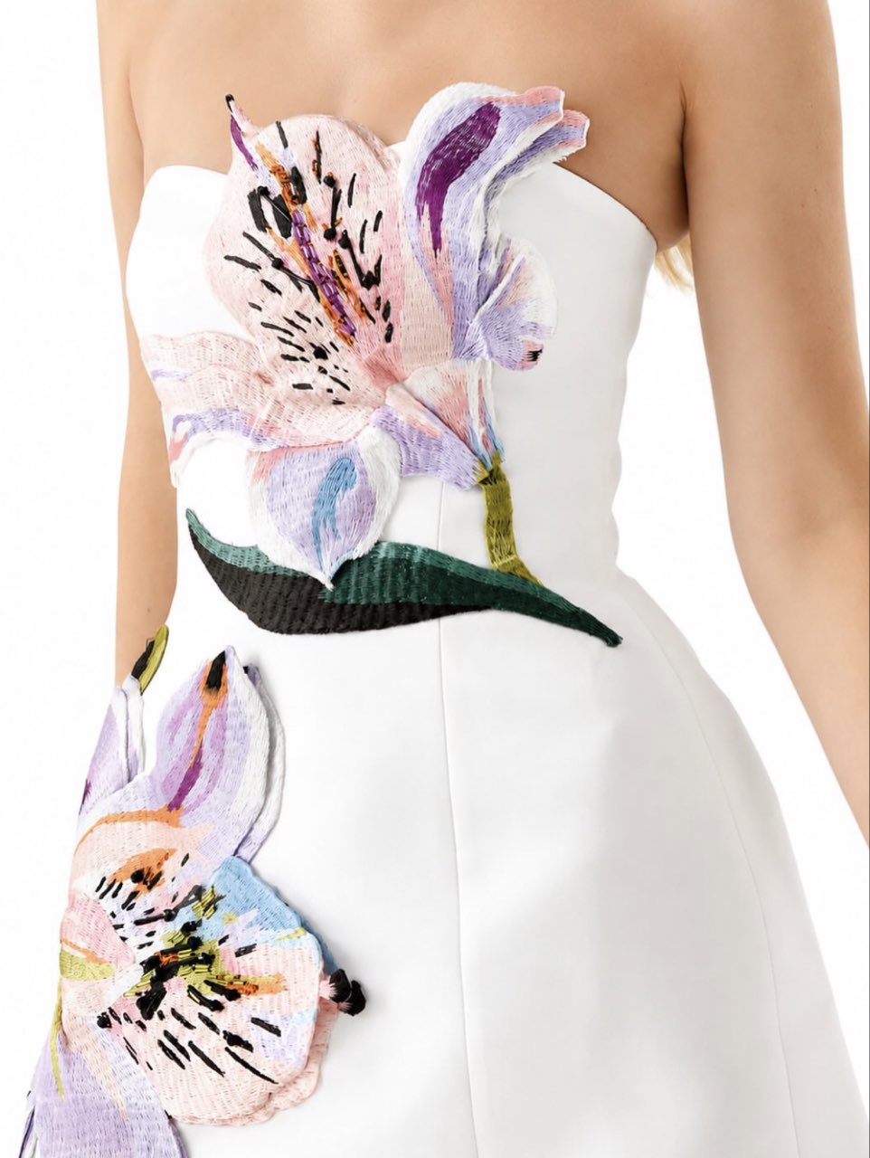 White Floral Applique Strapless Mini Dress