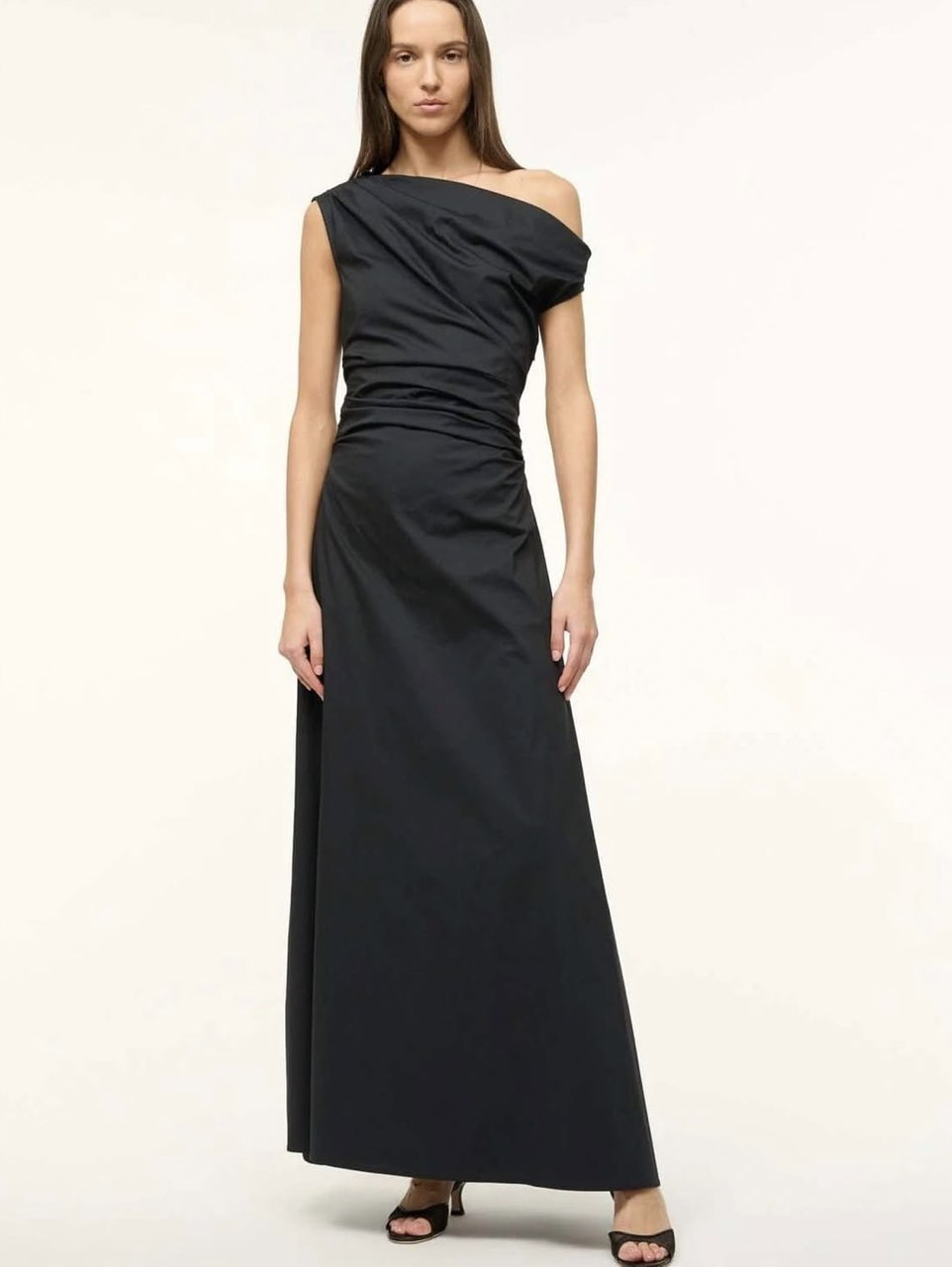 Black One-Shoulder Draped Maxi Dress
