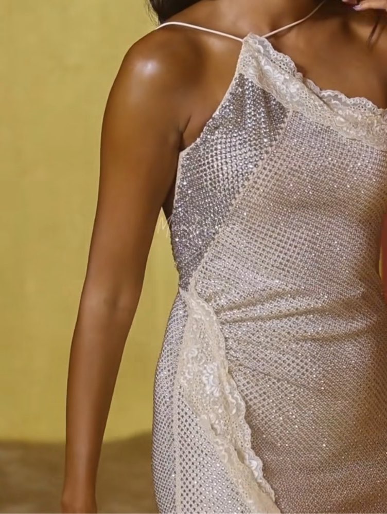 Champagne Sequin One-Shoulder Gown
